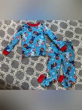 Nintendo Blue Super Mario & Toad Kids Pajama Set with Red Trim Size 4